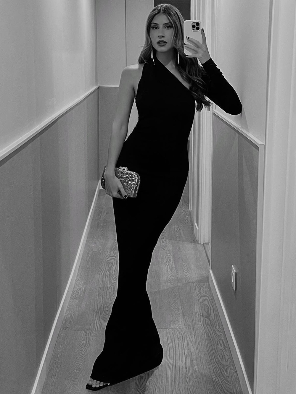Marcella NYC Manhattan One Shoulder Gown European Ponte Open Back Halter Gown M